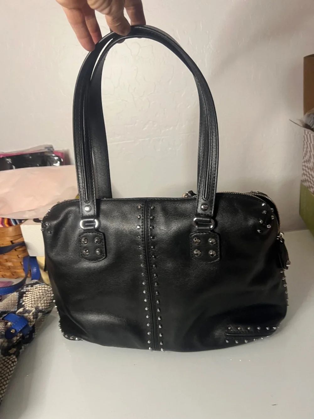 Michael Kors, black leather studded satchel Astor re-edition 2004